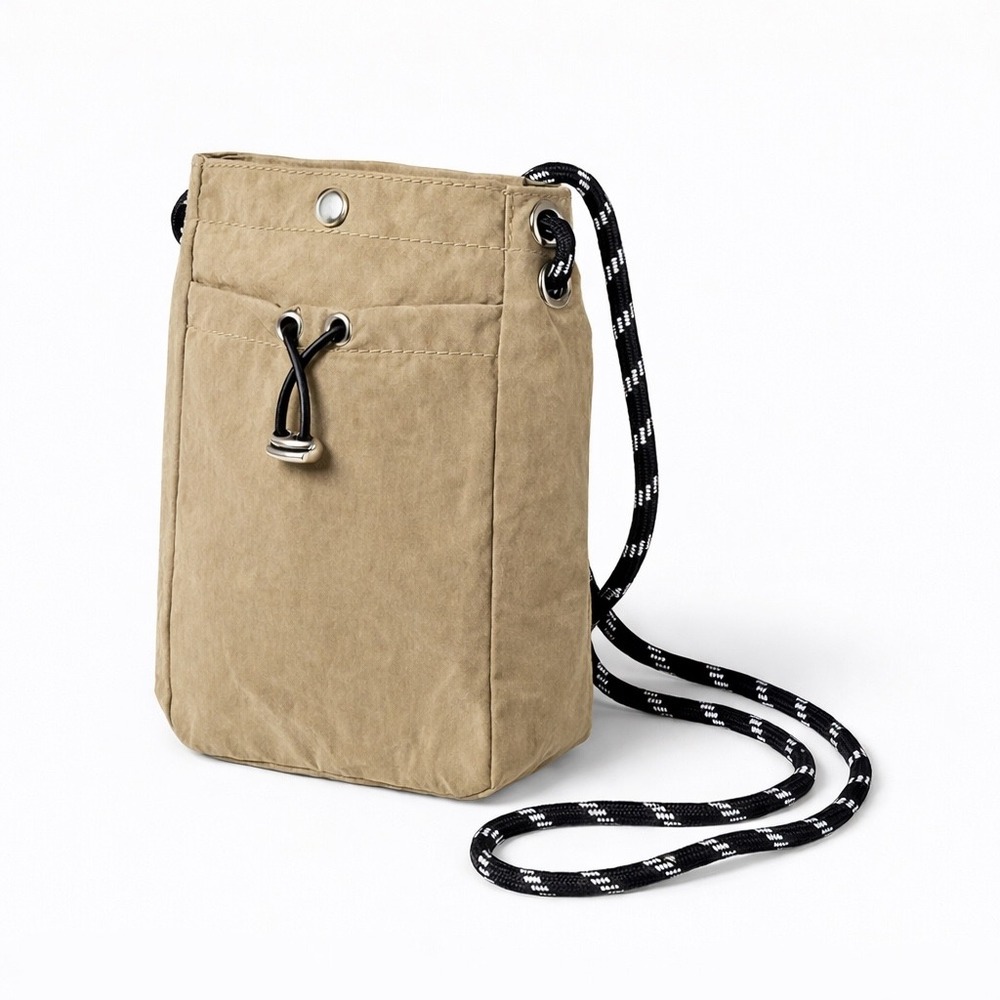 Khaki Nylon Utility Crossbody Bag Rope Strap Gorpcore Techwear Pouch